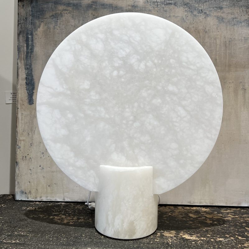 Pair of Large White Alabaster Disc Lamps - Image 4