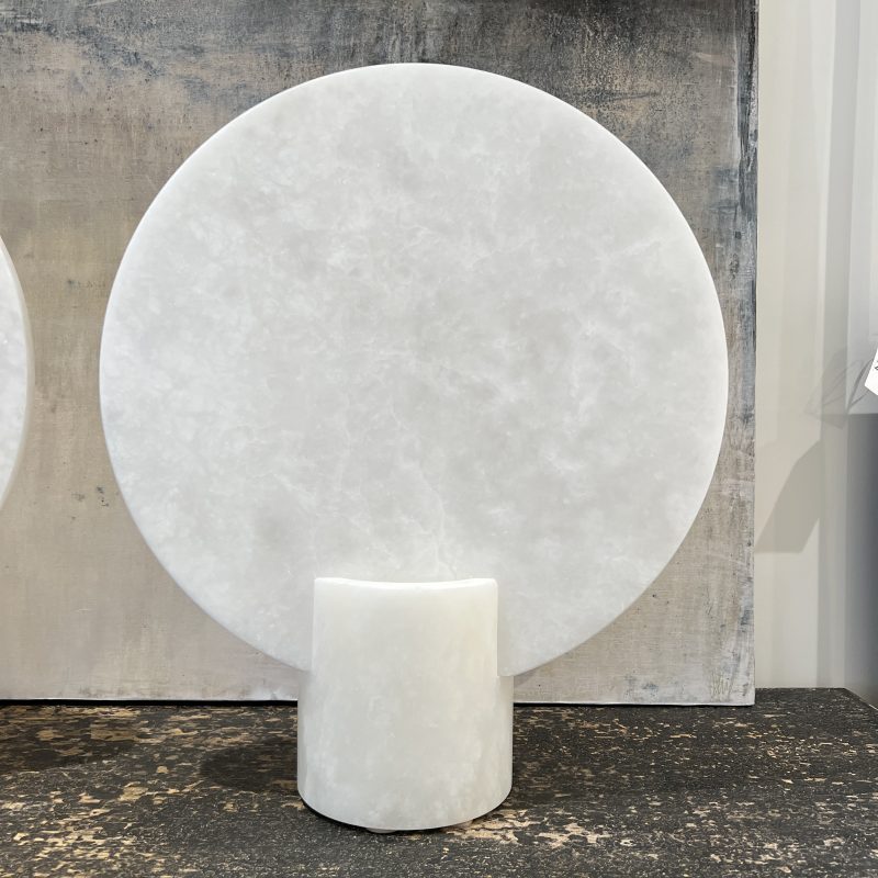 Pair of Large White Alabaster Disc Lamps - Image 5