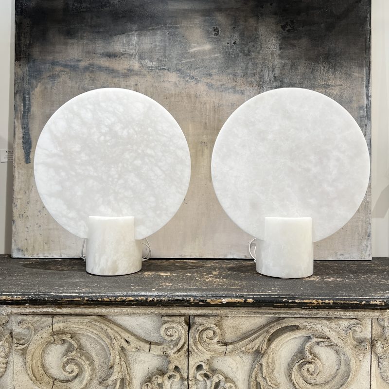 Pair of Large White Alabaster Disc Lamps - Image 2