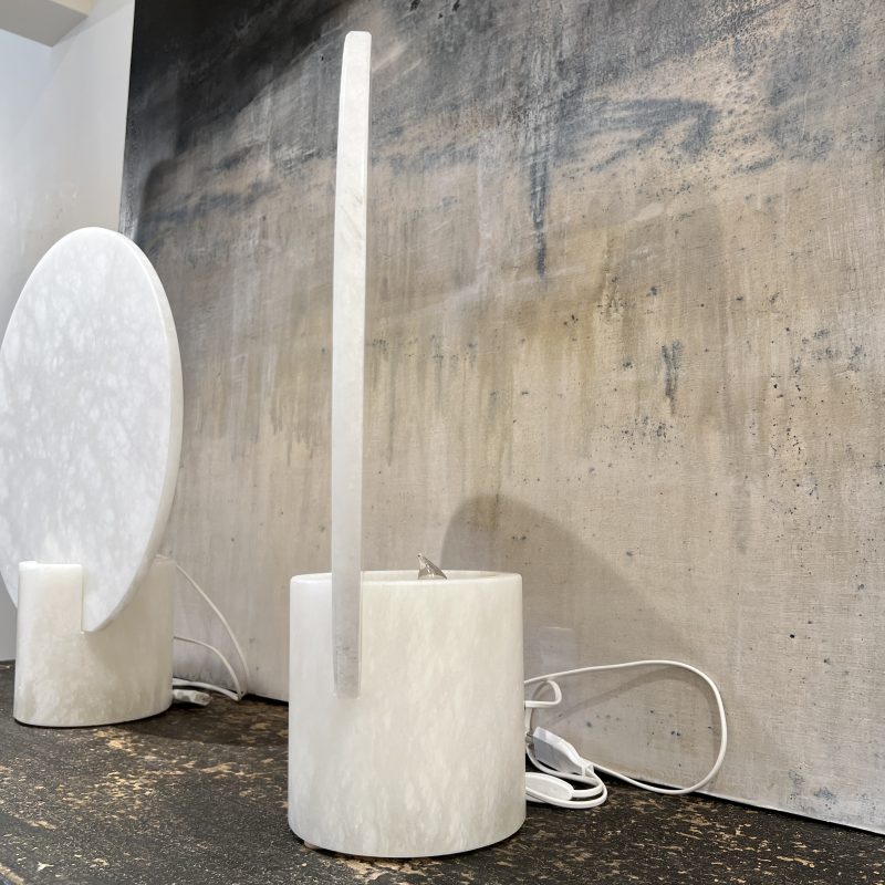 Pair of Large White Alabaster Disc Lamps - Image 6