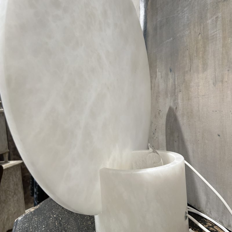 Pair of Large White Alabaster Disc Lamps - Image 10