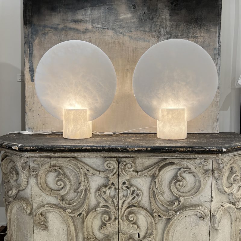 Pair of Large White Alabaster Disc Lamps - Image 3