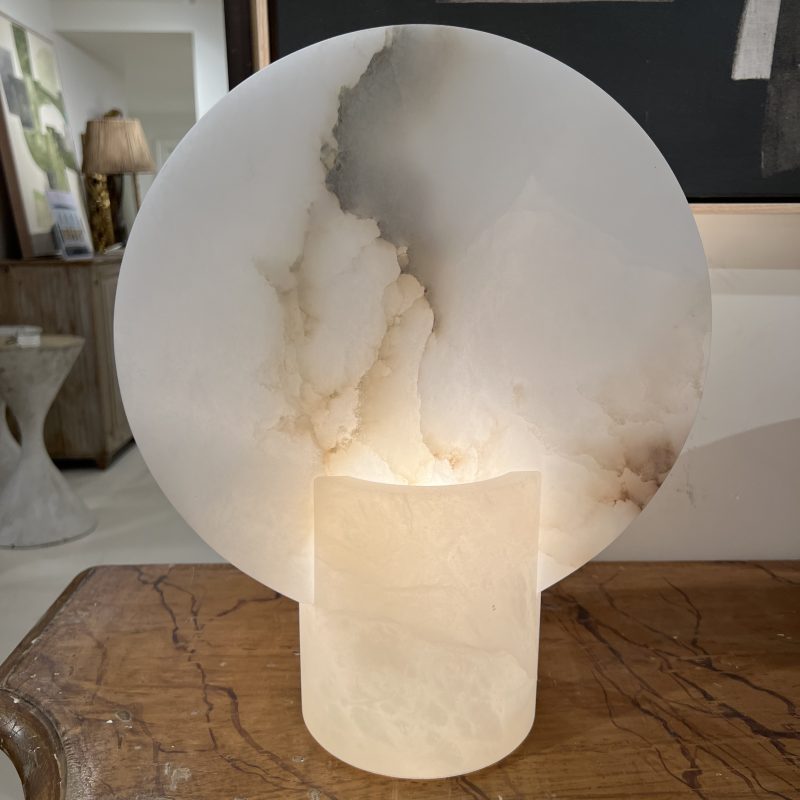 Pair Medium White Alabaster Disc Lamps - Image 4