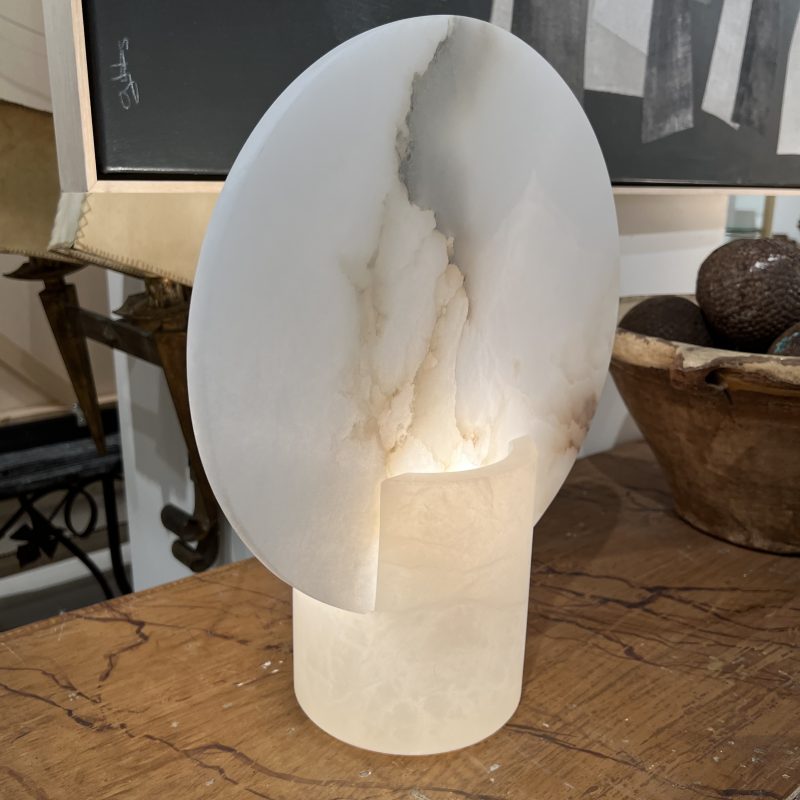 Pair Medium White Alabaster Disc Lamps - Image 5