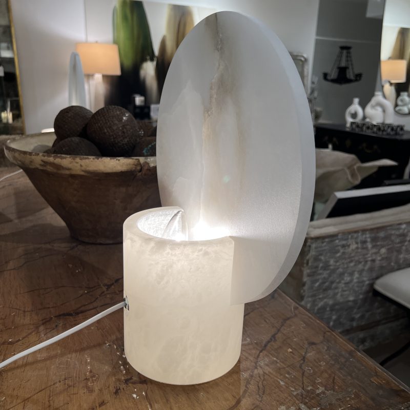 Pair Medium White Alabaster Disc Lamps - Image 6