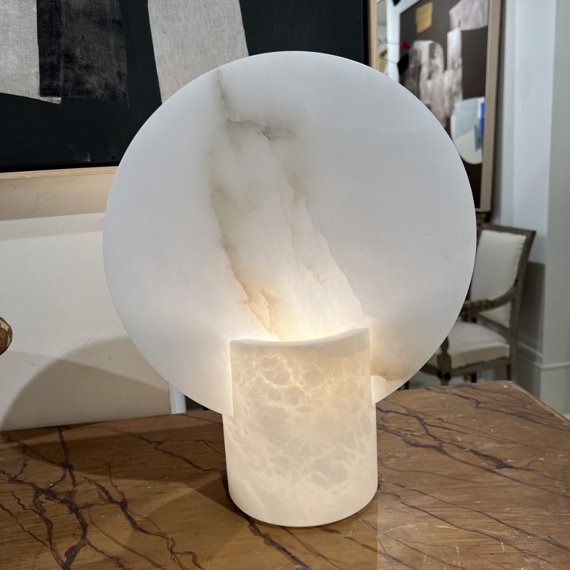 Pair Medium White Alabaster Disc Lamps - Image 7