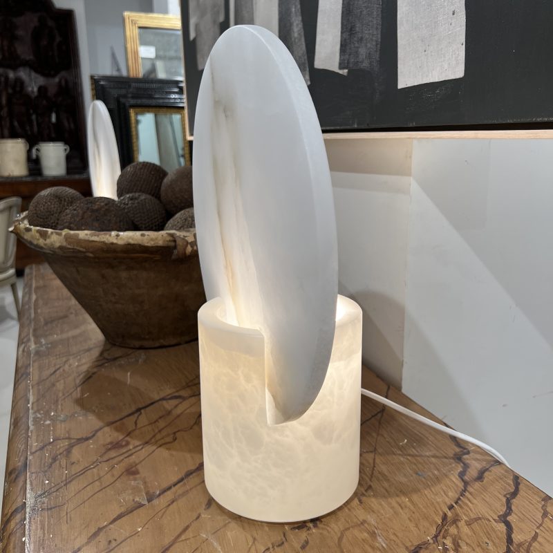 Pair Medium White Alabaster Disc Lamps - Image 8