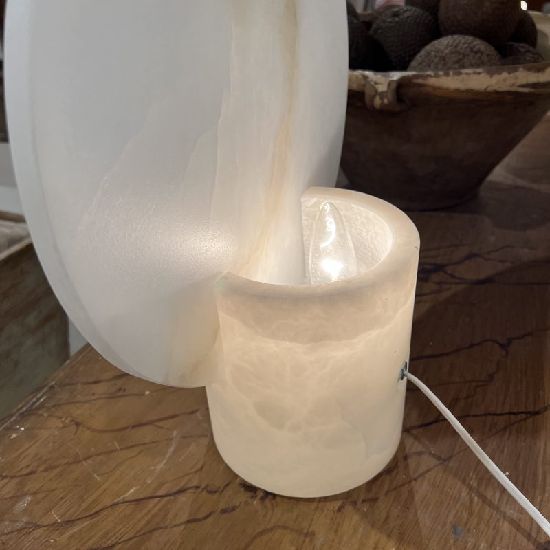 Pair Medium White Alabaster Disc Lamps - Image 9