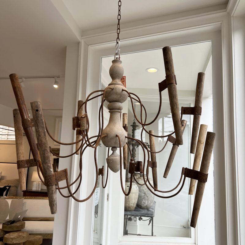 Pair of Wood and Iron Chandeliers - Image 9