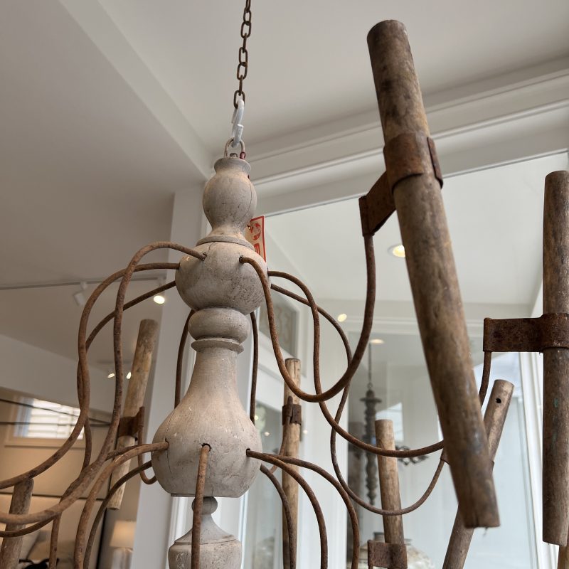 Pair of Wood and Iron Chandeliers - Image 11