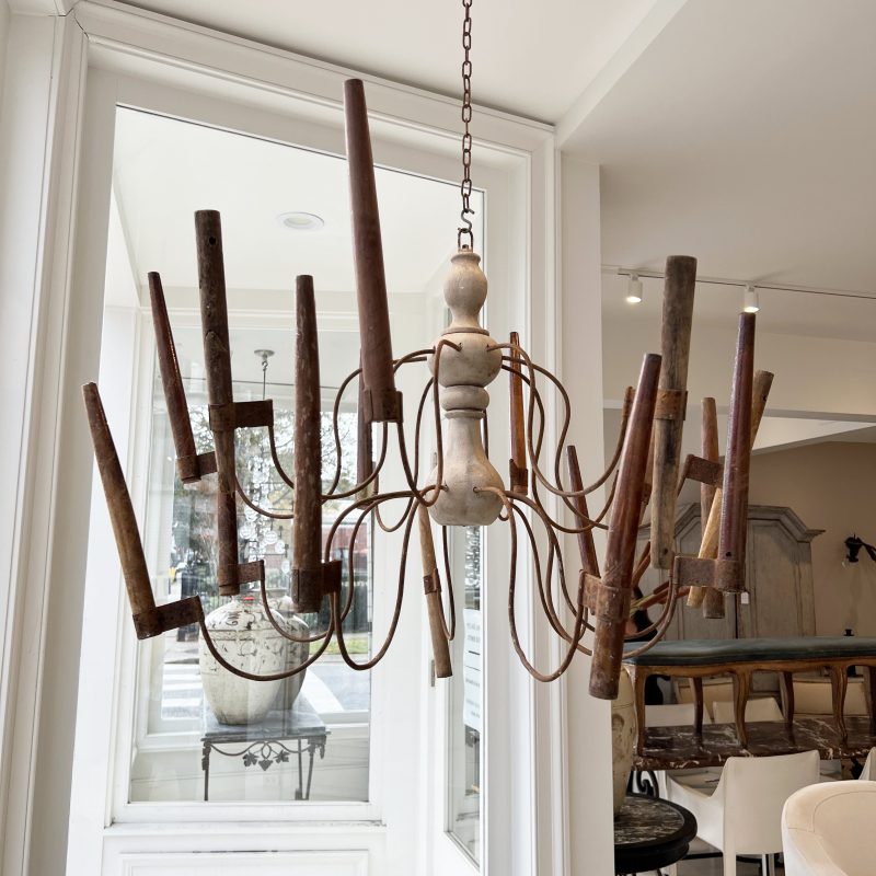 Pair of Wood and Iron Chandeliers - Image 14