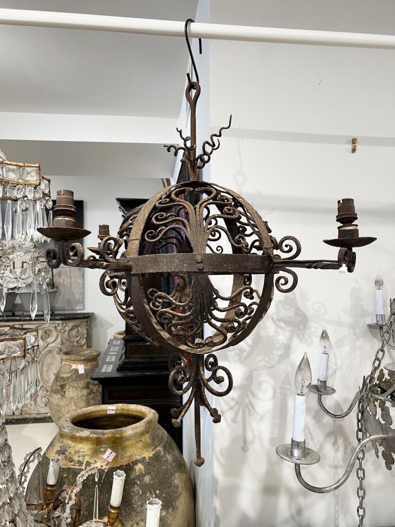 18th Century Spherical Iron 4 Light Chandelier - Image 3