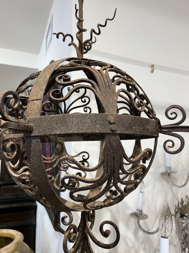 18th Century Spherical Iron 4 Light Chandelier - Image 4