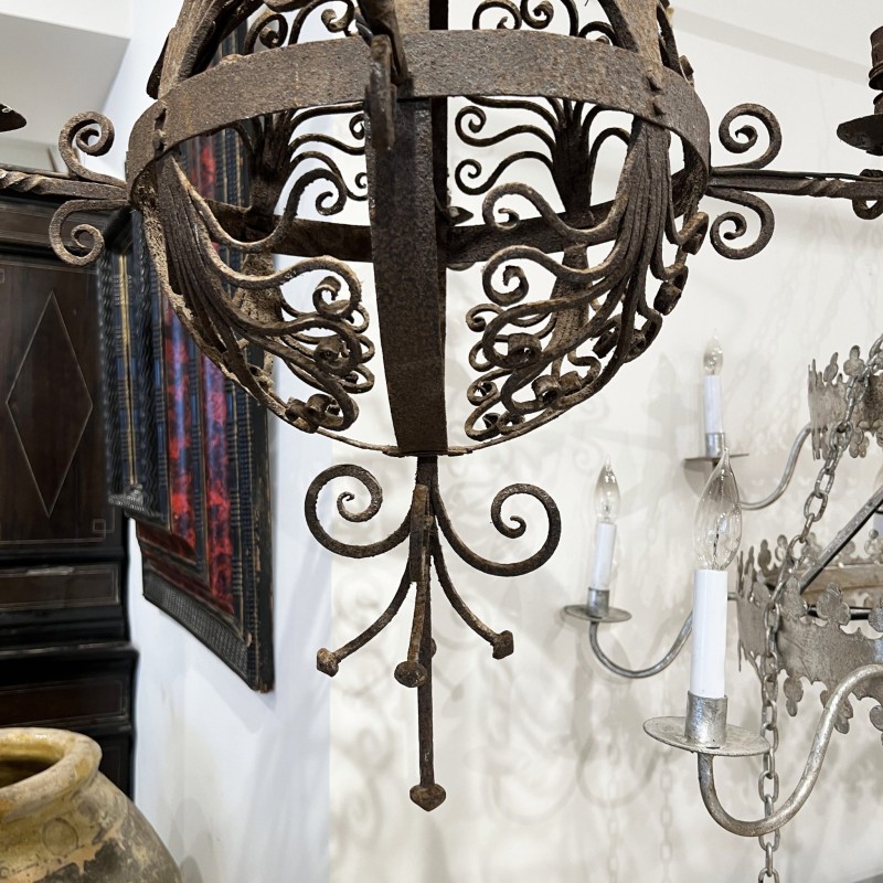 18th Century Spherical Iron 4 Light Chandelier - Image 12