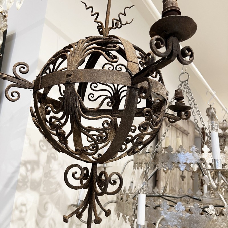 18th Century Spherical Iron 4 Light Chandelier - Image 19