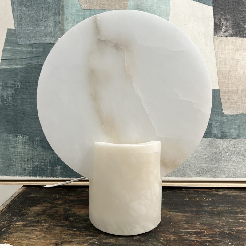 Pair Medium White Alabaster Disc Lamps - Image 2