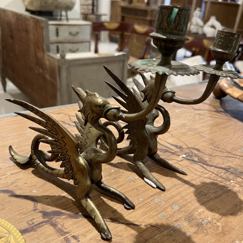 Pair of 19th Century Bronze Dragon Candleholders - Image 2