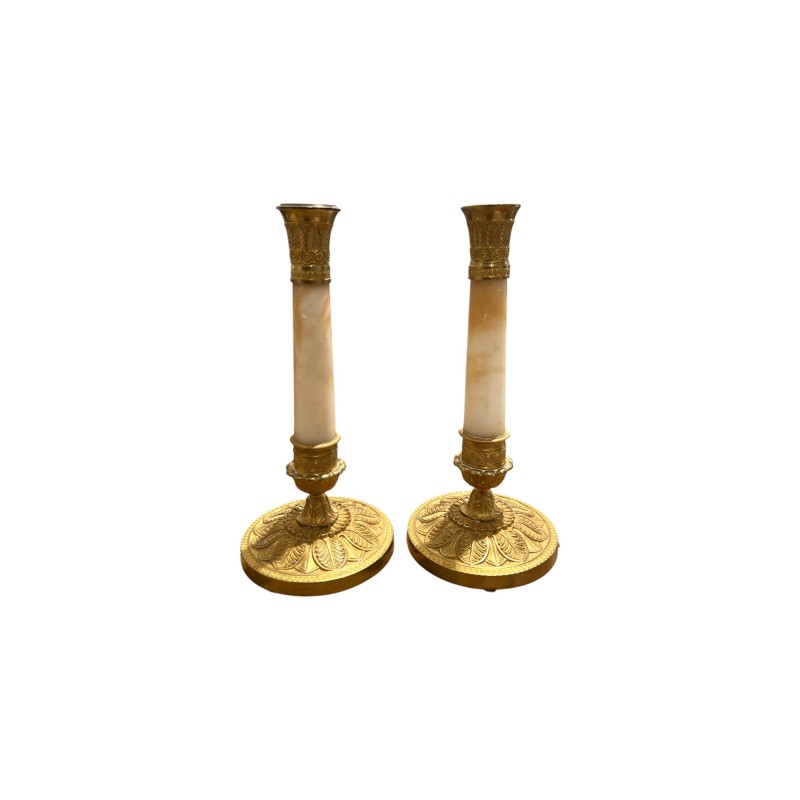 French Restoration Alabaster Candlesticks