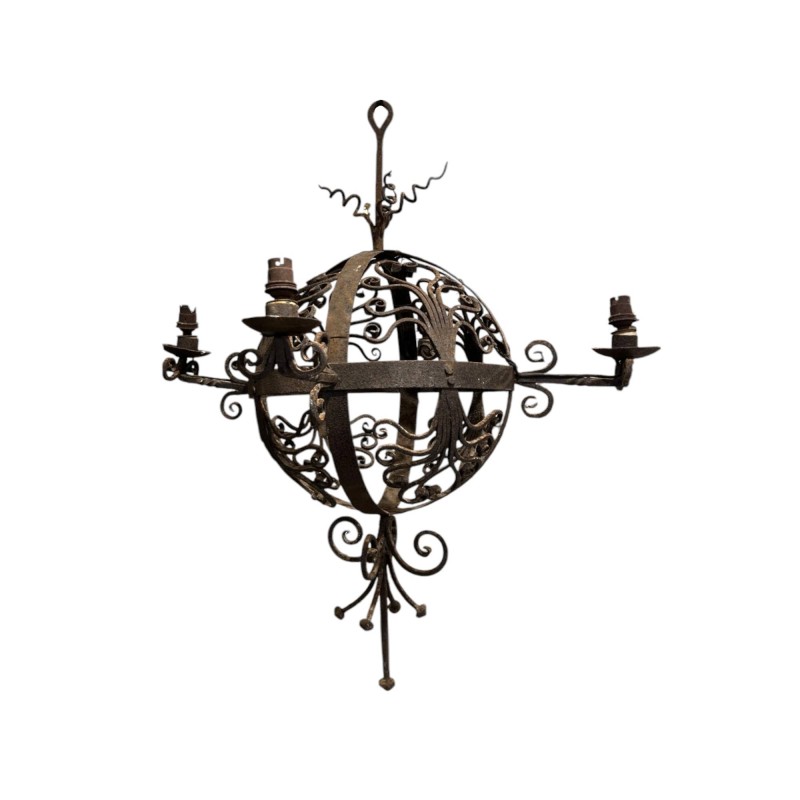 18th Century Spherical Iron 4 Light Chandelier