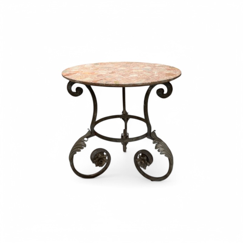 19th Century Iron Gueridon Table with Marble Top