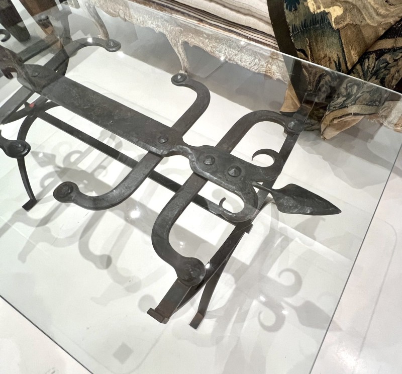 18th Century Iron Table with Glass Top - Image 4