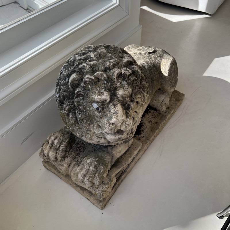 Pair of 19th Century Recumbent Stone Lions - Image 11