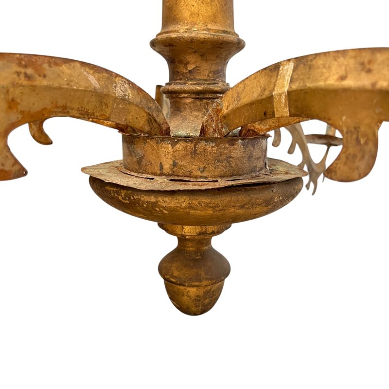 18th Century Spanish Gilded Iron & Wood Chandelier from Catalonia - Image 3