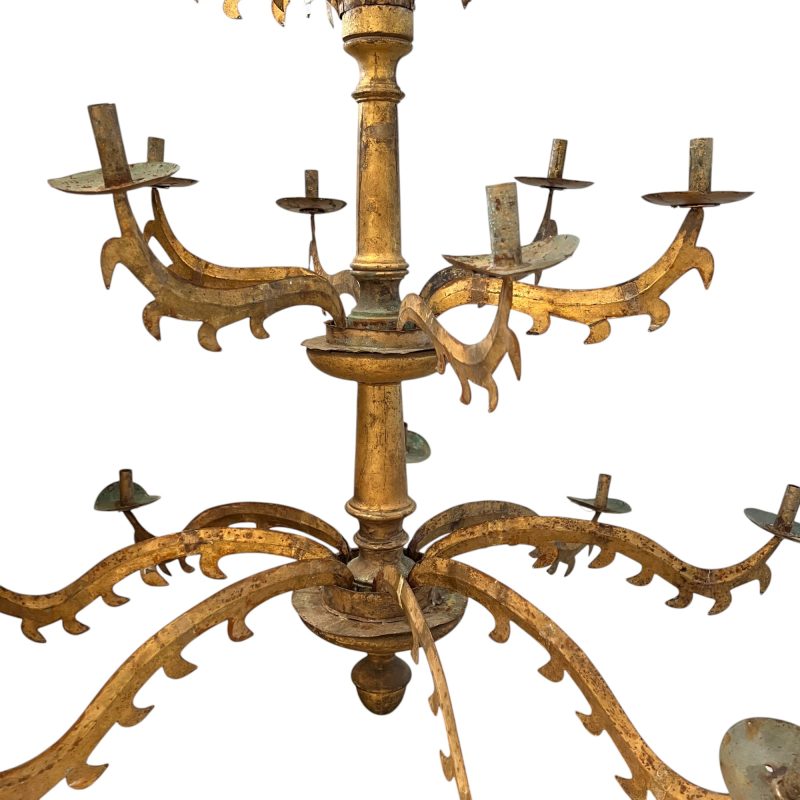 18th Century Spanish Gilded Iron & Wood Chandelier from Catalonia - Image 2