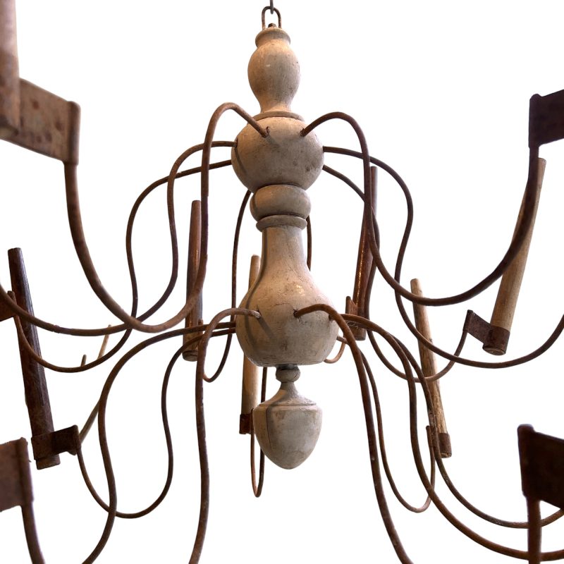 Pair of Wood and Iron Chandeliers - Image 2