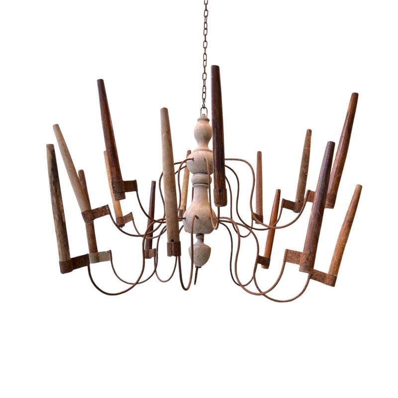 Pair of Wood and Iron Chandeliers - Image 8