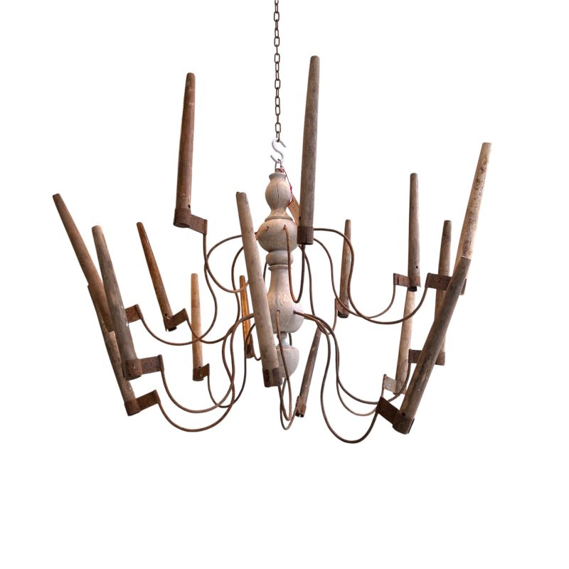 Pair of Wood and Iron Chandeliers - Image 6