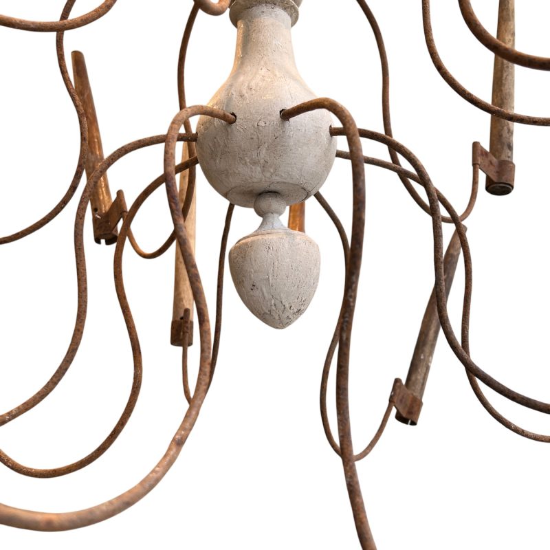 Pair of Wood and Iron Chandeliers - Image 5