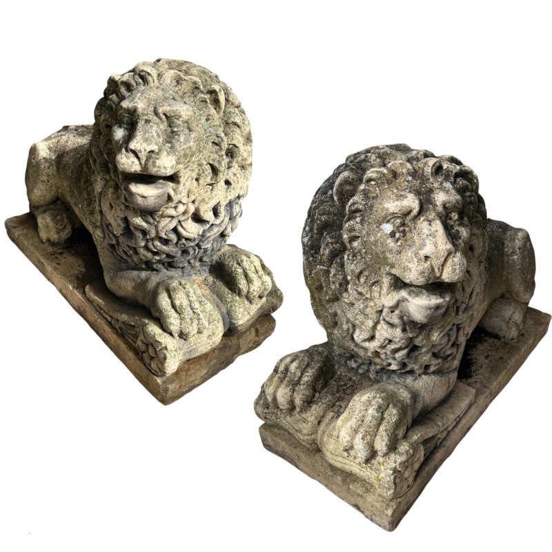 Pair of 19th Century Recumbent Stone Lions